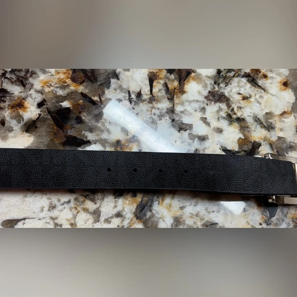 Michael Kors Black Leather Belt with Silver Buckle